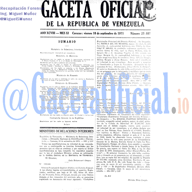 Gaceta Oficial 29607 del 10 Septiembre 1971