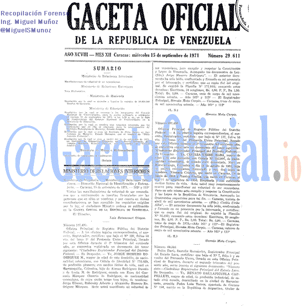 Gaceta Oficial 29611 del 15 Septiembre 1971