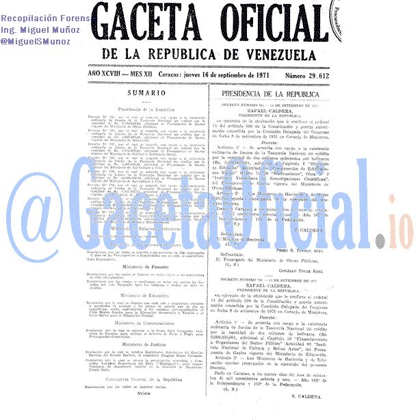 Gaceta Oficial 29612 del 16 Septiembre 1971