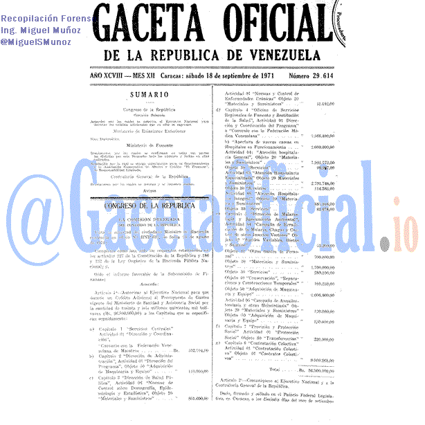 Gaceta Oficial 29614 del 18 Septiembre 1971