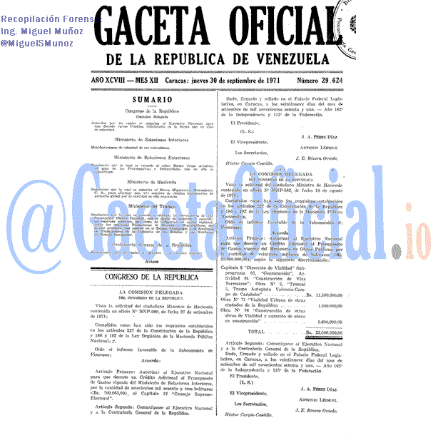 Gaceta Oficial 29624 del 30 Septiembre 1971