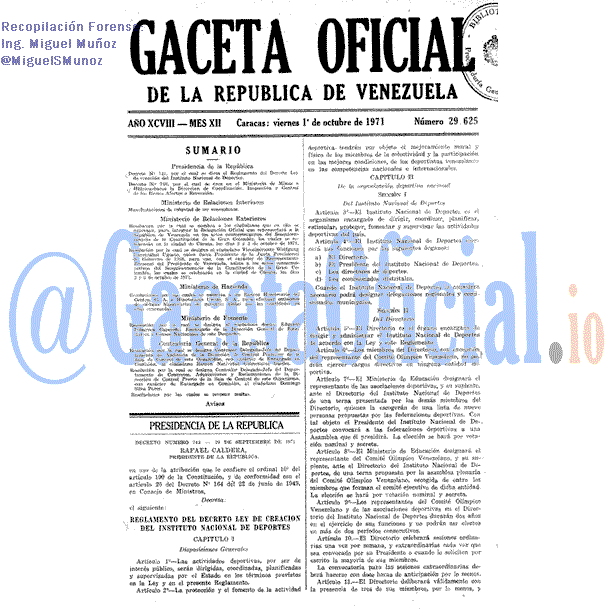Gaceta Oficial 29625 del 1 Octubre 1971
