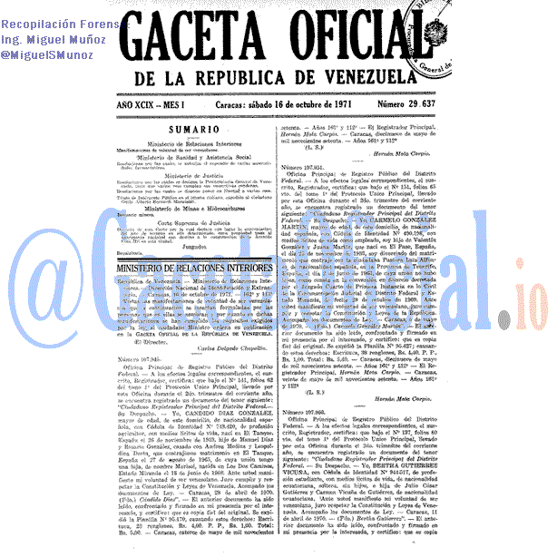 Gaceta Oficial 29637 del 16 Octubre 1971
