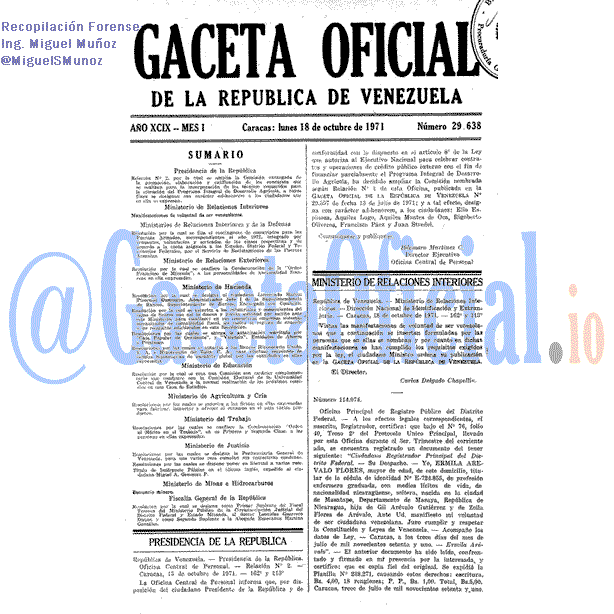Gaceta Oficial 29638 del 18 Octubre 1971