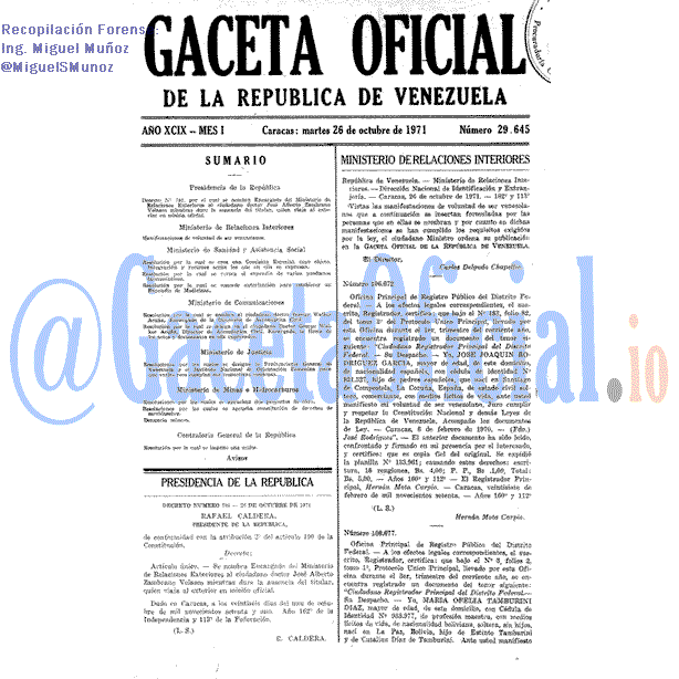 Gaceta Oficial 29645 del 26 Octubre 1971
