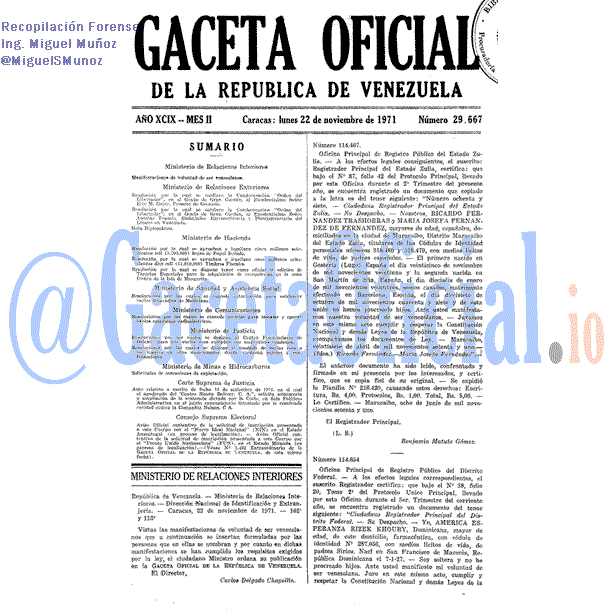 Gaceta Oficial 29667 del 22 Noviembre 1971