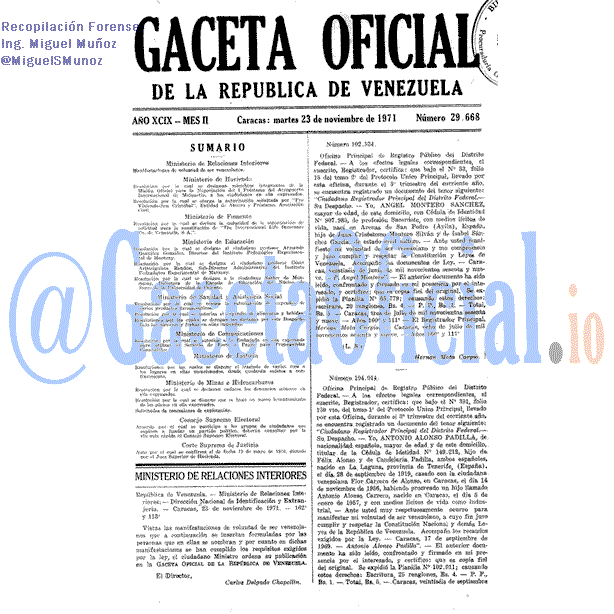 Gaceta Oficial 29668 del 23 Noviembre 1971