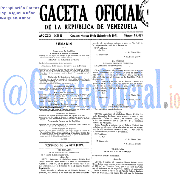 Gaceta Oficial 29683 del 10 Diciembre 1971