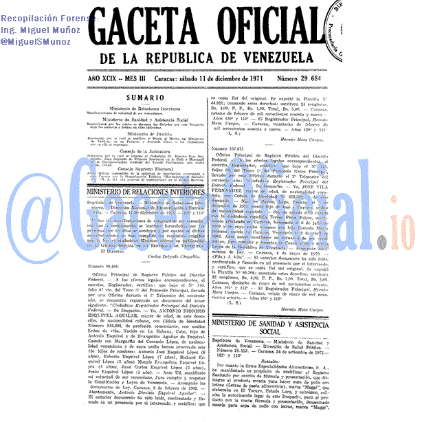 Gaceta Oficial 29684 del 11 Diciembre 1971