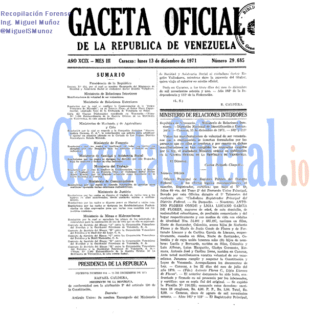 Gaceta Oficial 29685 del 13 Diciembre 1971