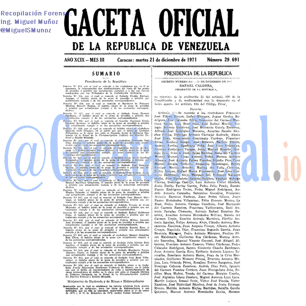 Gaceta Oficial 29691 del 21 Diciembre 1971