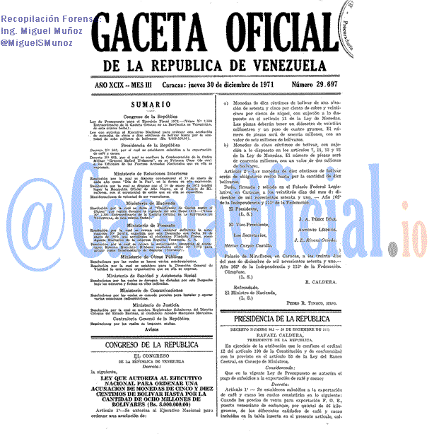 Gaceta Oficial 29697 del 30 Diciembre 1971