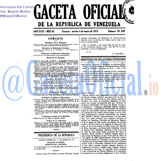 Gaceta Oficial 29699 del 4 Enero 1972