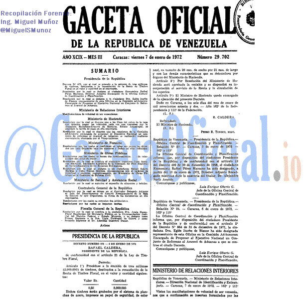 Gaceta Oficial 29702 del 7 Enero 1972