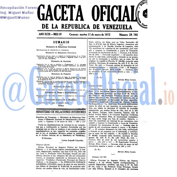Gaceta Oficial 29705 del 11 Enero 1972