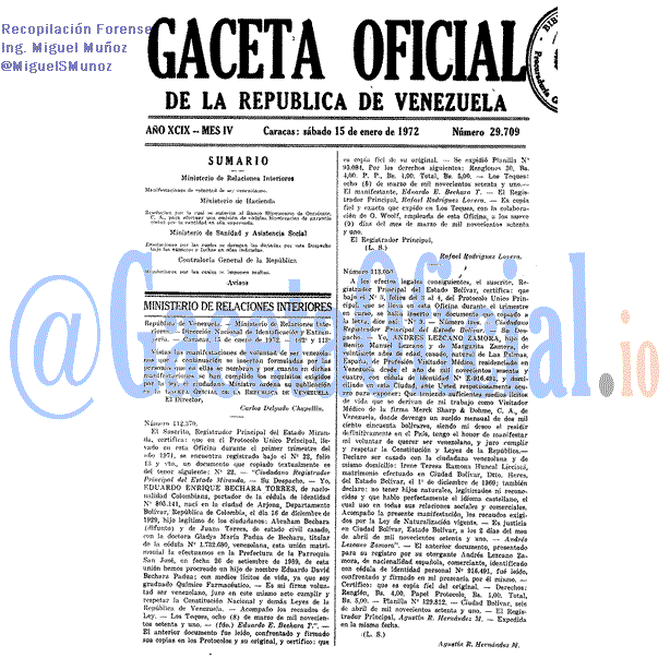 Gaceta Oficial 29709 del 15 Enero 1972