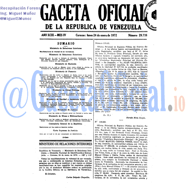 Gaceta Oficial 29716 del 24 Enero 1972