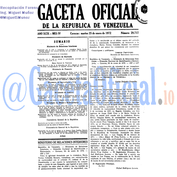 Gaceta Oficial 29717 del 25 Enero 1972