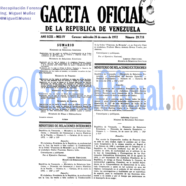 Gaceta Oficial 29718 del 26 Enero 1972