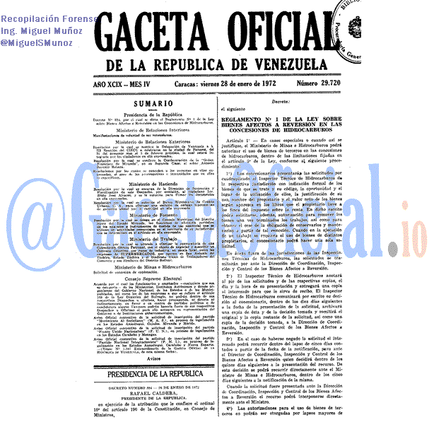 Gaceta Oficial 29720 del 28 Enero 1972
