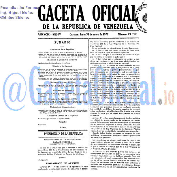 Gaceta Oficial 29722 del 31 Enero 1972