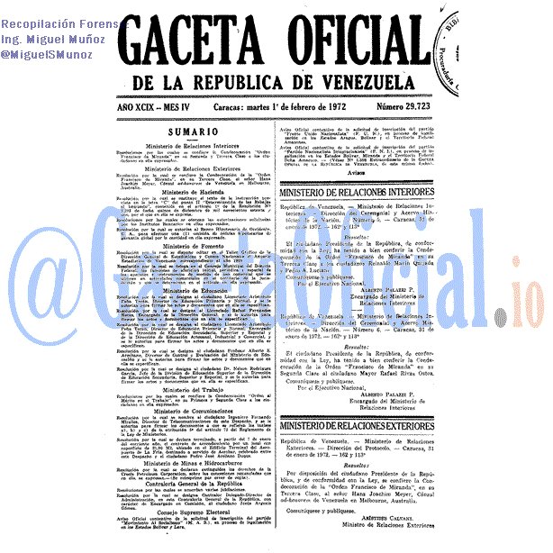Gaceta Oficial 29723 del 1 Febrero 1972