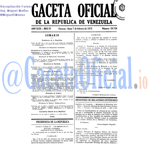 Gaceta Oficial 29728 del 7 Febrero 1972