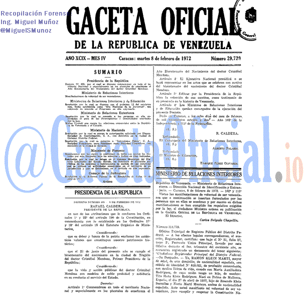Gaceta Oficial 29729 del 8 Febrero 1972