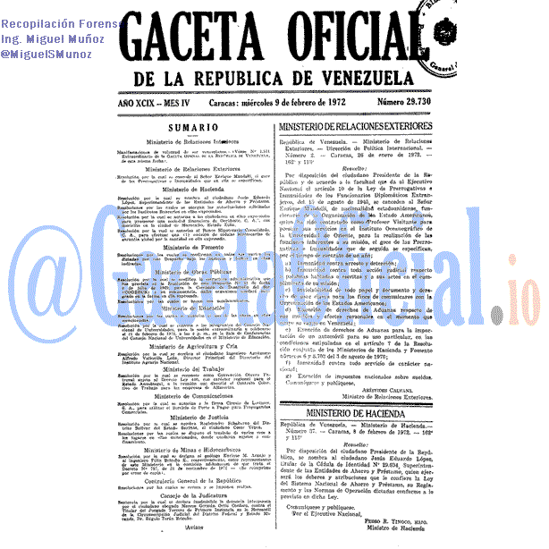 Gaceta Oficial 29730 del 9 Febrero 1972