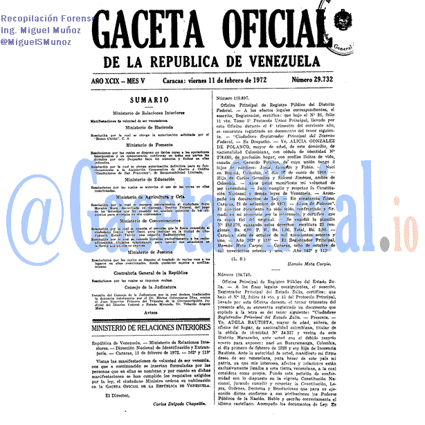 Gaceta Oficial 29732 del 11 Febrero 1972