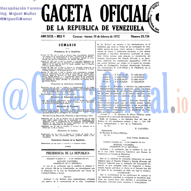 Gaceta Oficial 29736 del 18 Febrero 1972