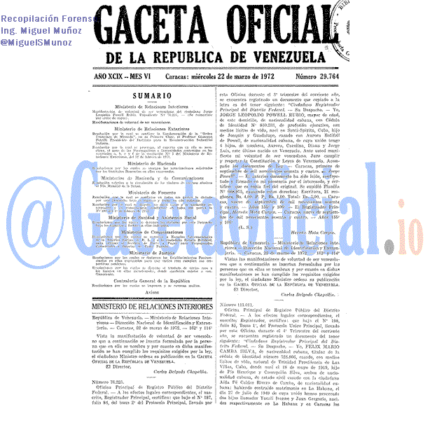 Gaceta Oficial 29764 del 22 Marzo 1972