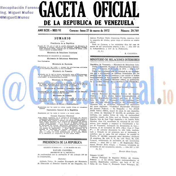 Gaceta Oficial 29768 del 27 Marzo 1972