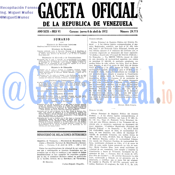 Gaceta Oficial 29773 del 6 Abril 1972