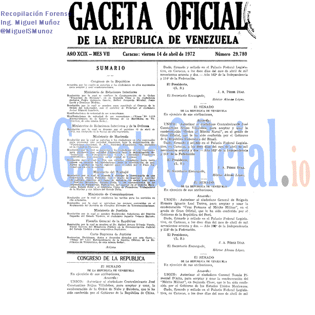 Gaceta Oficial 29780 del 14 Abril 1972