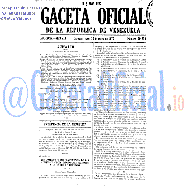 Gaceta Oficial 29804 del 15 Mayo 1972