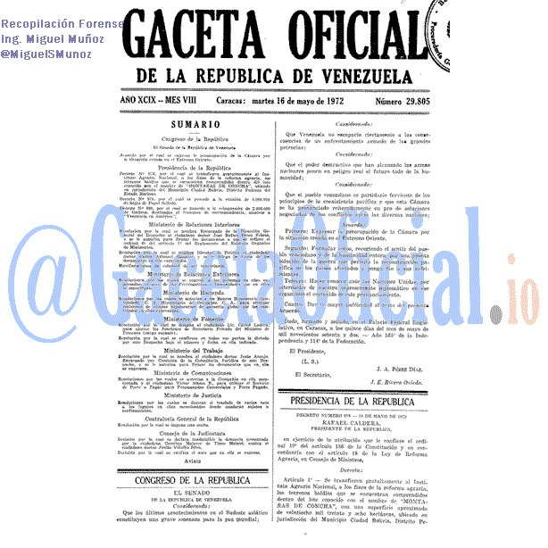 Gaceta Oficial 29805 del 16 Mayo 1972