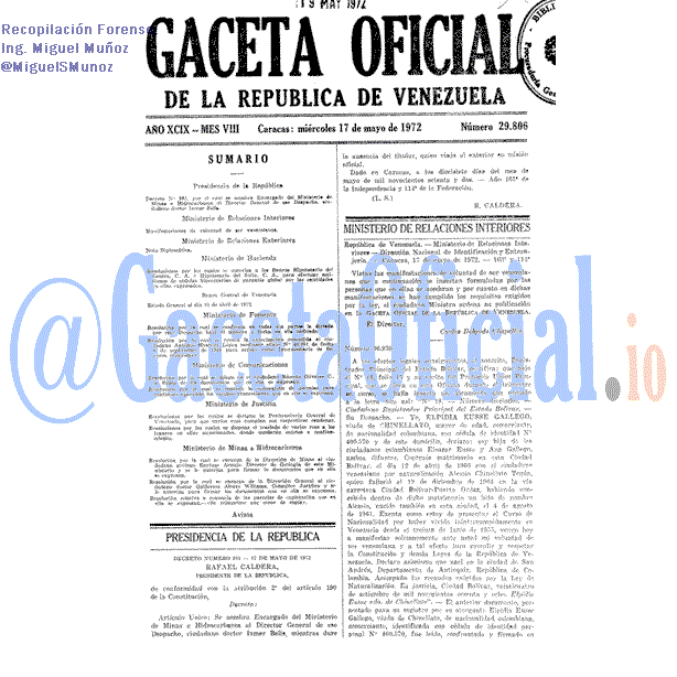 Gaceta Oficial 29806 del 17 Mayo 1972