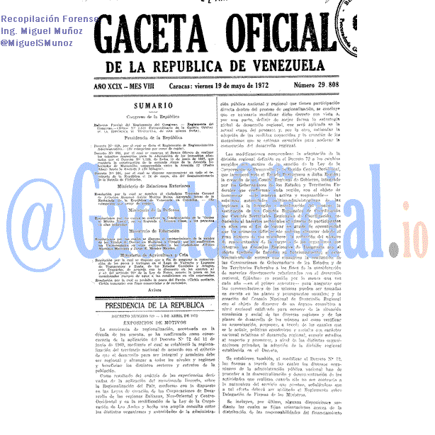 Gaceta Oficial 29808 del 19 Mayo 1972