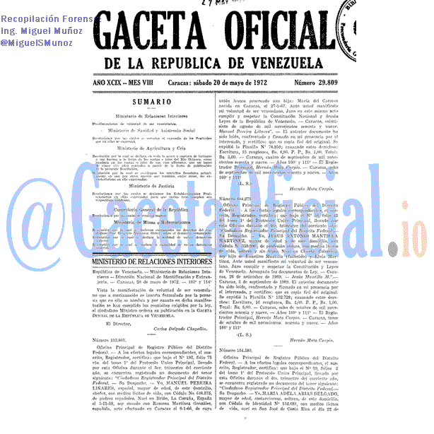 Gaceta Oficial 29809 del 20 Mayo 1972