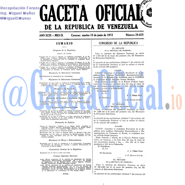 Gaceta Oficial 29829 del 13 Junio 1972