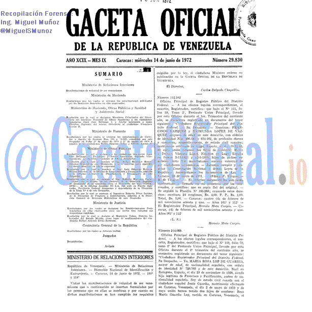 Gaceta Oficial 29830 del 14 Junio 1972