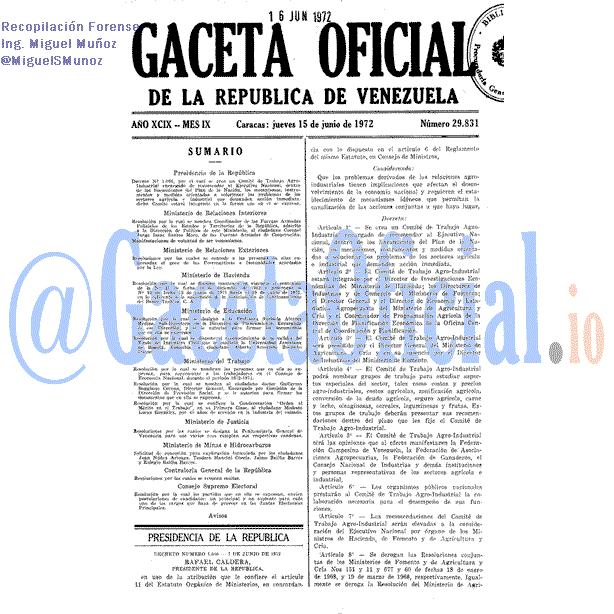 Gaceta Oficial 29831 del 15 Junio 1972