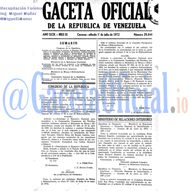 Gaceta Oficial 29844 del 1 Julio 1972