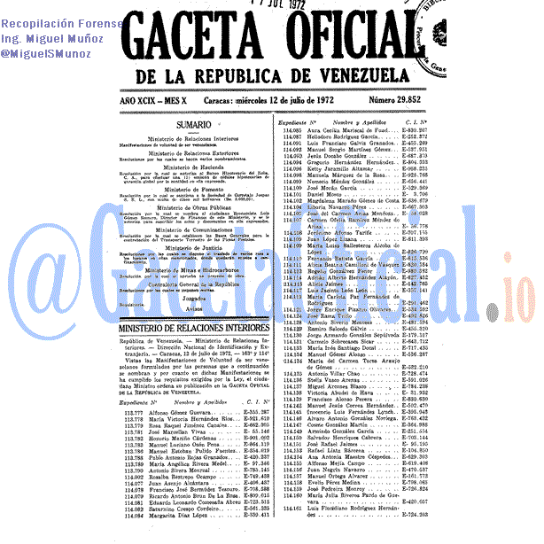 Gaceta Oficial 29852 del 12 Julio 1972