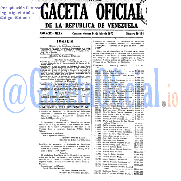 Gaceta Oficial 29854 del 14 Julio 1972