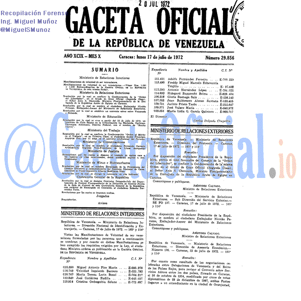 Gaceta Oficial 29856 del 17 Julio 1972