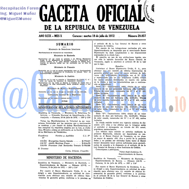 Gaceta Oficial 29857 del 18 Julio 1972