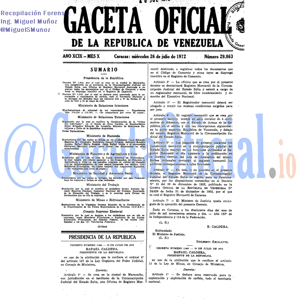 Gaceta Oficial 29863 del 26 Julio 1972