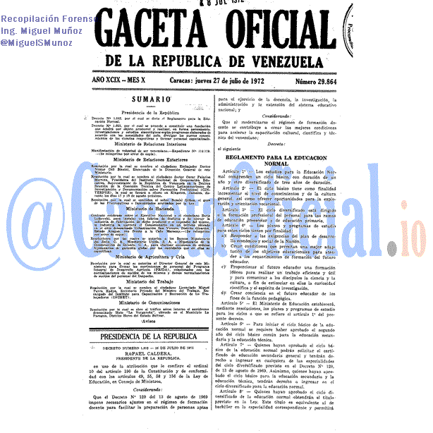 Gaceta Oficial 29864 del 27 Julio 1972